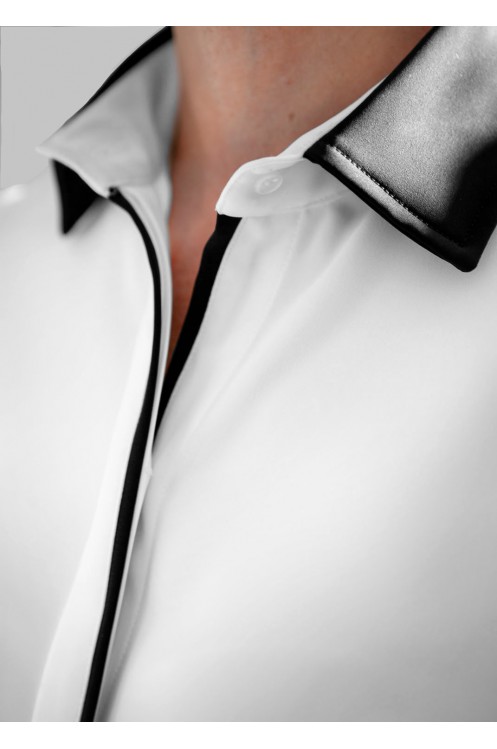 Camisa Blanca Crepé Carolina de Mujer Cuello y Puños Negros