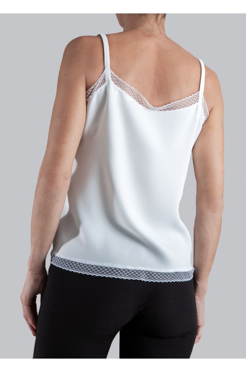Camisa-Top blanco lencero crepé Bettina de Mujer Puntilla Escote y Bajo