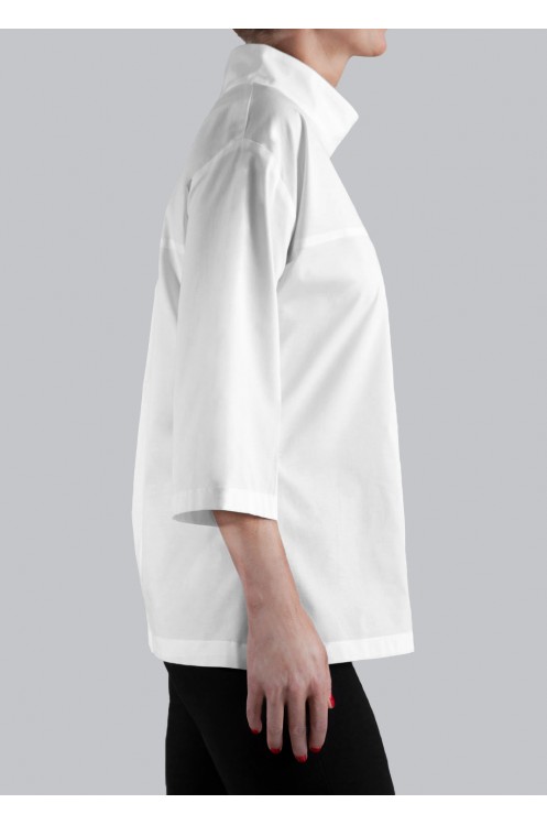 Camisa Blanca Popelín de Algodón Nieves de Mujer Cuello Chimenea
