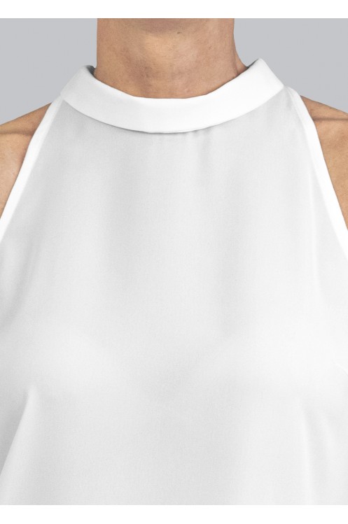 Camisa Blanca Crepé Marta De Mujer Cuello Cisne Sin Mangas Abertura Espalda