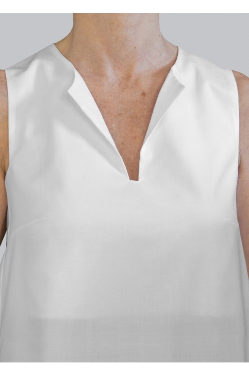 Camisa Top Algodón Blanco Clara De Mujer Cuello V Sin Mangas