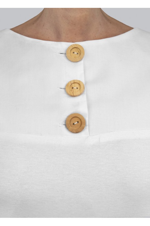 Camisa Top Algodón Blanco Milena De Mujer Corte Canesú Botones Da Madera