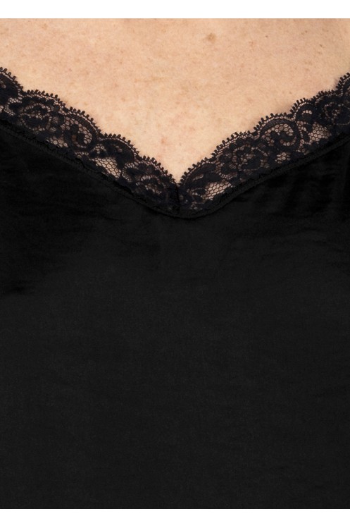 Camisa-Top Negro lencero crepé Bettina de Mujer Puntilla Escote y Bajo